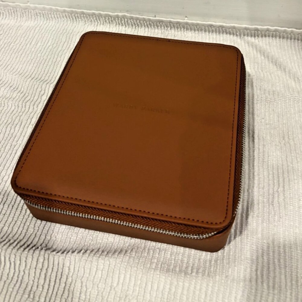 Warby Parker Faux Leather Walnut Brown 3 Slot Travel Case